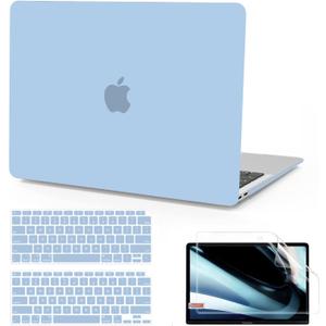 B BELK Compatible with MacBook Air 13 inch Case M1 2022 2021 2020 2019 2018 A2337 A2179 A1932 Touch ID,Matte Plastic Hard Shell+Keyboard Cover+Screen Protector for MacBook Air 13.3 inch Case,Airy Blue