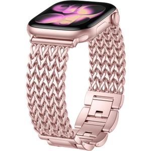 Metal Band Compatible with Apple Watch Bands for Women 40mm 41mm 42mm 38mm 44mm 45mm 46mm 49mm, Dressy Stainless Steel Link Bracelet, Designer Strap for iWatch Series 11/SE/10/9/8/7/6/5/4/3/2/1/Ultra (Pink)