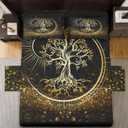 4 Pieces Queen Size Bed Sheet Sets with Pillowcases, Black Sun and Moon Soft Microfiber Bedding for Kids and Adults, Flat, Fitted Sheet for Bedroom Bed Decor