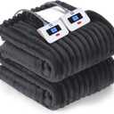 Sealy Electric Blanket Queen Size, Soft Ribbed Flannel to Sherpa Reversible Heated Blanket with Dual Control 10 Heat Settings & 1 to 12 Hours Auto-Off 84"x90" Machine Washable, Charcoal