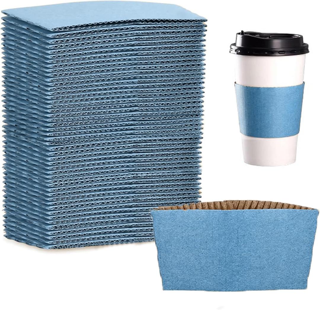 EchoDone Disposable Coffee Cup Sleeves for Hot or Cold Drinks Paper Corrugated Cup Jackets 200 Count Color Blue Fit for 90mm Diameter Cups 10oz 12oz 16oz (Without Cups)