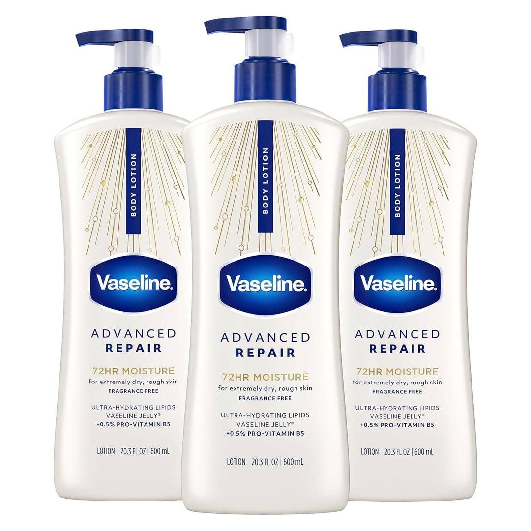 Vaseline Intensive Care Unscented Advanced Repair Body Lotion - Ultra-Hydrating with Lipids for Extremely Dry Skin, 20.3 oz, Pack of 3