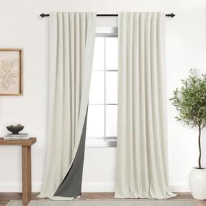Linen Blackout Curtains Cream Black Out Curtain 84 Inch Long, Thermal Curtains for Summer Insulated,Modern Farmhouse Boho Chic Decor Neutral Cottage Core Darkening Curtains for Bedroom Living Room