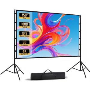 Outdoor Projector Screen with Stand - 150 Inch Portable Projector Screen Outdoor Indoor Projection Screen 16:9 4K HD Movie Screens with Carry Bag Can Enjoy Home Theater Projection Screens