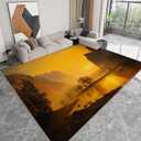 Natural Scenery Yosemite Valley Sunset Area Rug 3 x 4 ft Durable Rugs Orange Non-Slip Carpet, Indoor Machine Washable Breathable Carpet for Living Room Hallway Playroom Floormat