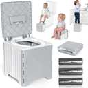 Orzbow Portable Potty Training Toilet, Travel Potty Seat for Toddler Boys Girls, Toilet Training Essentials, Foldable, Includes Free Travel Bag and Disposable Liners, Toddler Travel Essentials, Grey