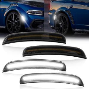 YEHERIT White LED Side Marker Lights Compatible with Dodge Charger 2015-2023, Front & Rear Bumper Smoked Lens Reflector Lamps Replace# 68214405AA 68214404AA 68214127AA, 4PCS