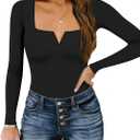 Chunpin Women's Short Sleeve Bodysuit Square Neck Notch V Neck Bodysuits Double Lined Tops Going Out Outfits Thong Bodysuits,L