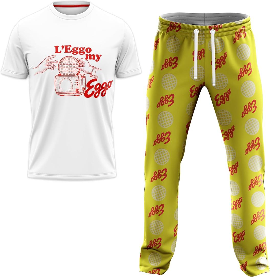 Kellogg's Men's Cheez-it, Eggo & Frosted Flakes 2-pc Lounge Set With Tee & Lounge Pant in Gift Box, (Medium)