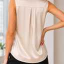 Avanova Women Contrast Trim Satin Silky Sleeveless Blouse Button Down Collar Shirt Business Casual Tank Tops Apricot Medium (Beige, M)