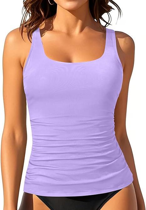 Aqua Eve Tankini Tops for Women Swimwear Top Only Tummy Control Bathing Suit Top No Bottom (Large, Blue Stripe)