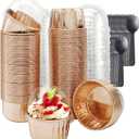 Foil Cupcake Liners with Lids 100Pack,Free-Air 3.5Oz Mini Muffin Liners Cupcake Baking Cups,Disposable Muffin Tins Cupcake Wrappers for Wedding Birthday Party, with Spoons-Champagne