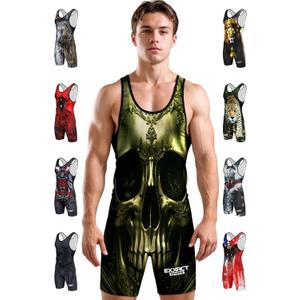 Exxact Sports Sublimated Adult & Youth Wrestling Singlet - Premium Powerlifting Singlet for Men & Boys, Unisex Singlets (Medium, Skull)
