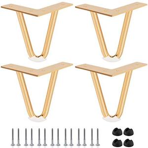 8 inch Hairpin Legs, 4Pcs Heavy Duty Metal Furniture Legs with Rubber Floor Protectors & Screws for Home DIY Projects TV Stand Sofa Cabinet - Gold