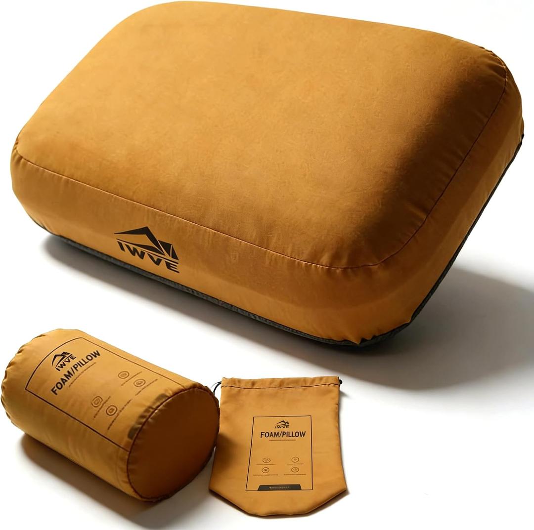 Thick Camping Memory Foam Pillow, Compressible & Ultralight Travel Pillow for Backpacking - Ergonomic Neck & Lumbar Support for Side Sleepers, Compact for Hiking, Car, Airplane, 38x25x10cm , 25x12.5x12.5cm