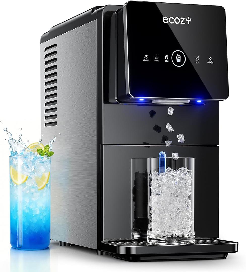 ecozy Nugget Ice Makers Dispenser 40 lbs Per Day Pebble Sonic Ice Machine Countertop, Touch-Free Ice, Self-Cleaning, Mistalo Drop Slim for Home Kitchen Office