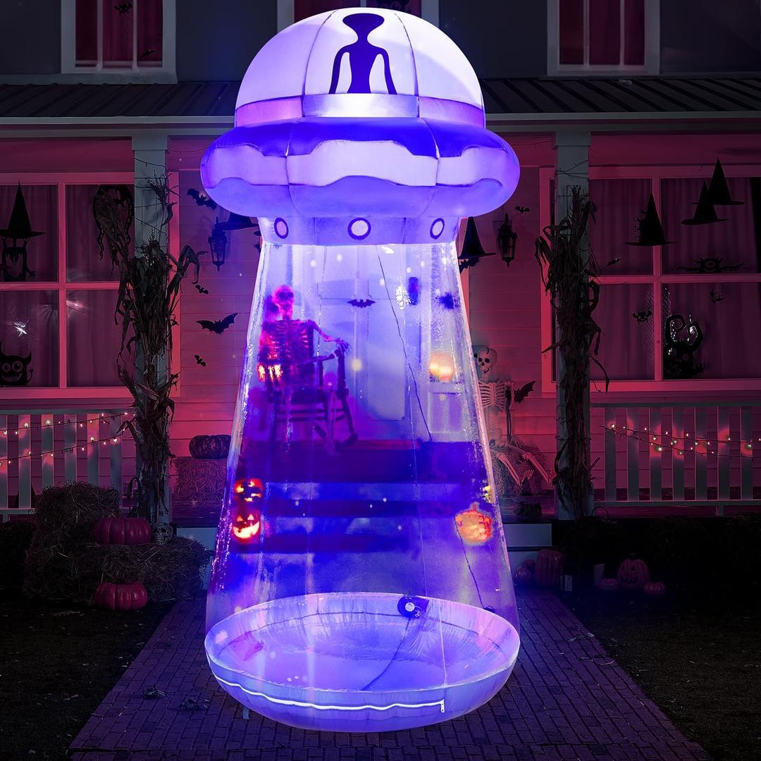 Joiedomi Halloween Inflatable UFO Decoration, 9 FT Tall Giant Halloween Blow Ups UFO Alien Decorations with Built-in LEDs for Outdoor Yard Decor