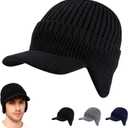 Cozy Head Beanie with Brim and Ear Flaps,Winter Knit Beanies for Unisex,Warm Ear Protection Knitted Hat Winter Beanie