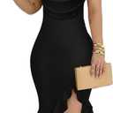 CHICME Womens Sexy Bodycon Party Dress Off The Shoulder Pearls Strap Midi Dress Ruffle Hem Cocktail Dresses
 M