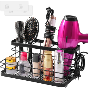 VITVITI Metal Hair Tool Organizer Wall Mounted, Hair Dryer Holder Basket Storage, Bathroom Sink Organizer Countertop for Vanity Makeup Brush/Hair Straightener/Styling Tools, Matte Black, Stand
