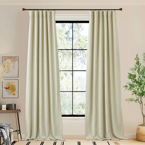 NICETOWN Room Darkening Faux Linen Curtains 96 inches Long, Hook Belt/Rod Pocket/Back Tab Light Blocking Noise Canceling Window Treatment for Bedroom/Farmhouse, Beige, W50 x L96, 1 Panel