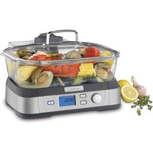 Cuisinart Cookfresh Digital Glass Food Steamer for Cooking, 5-Liter Vegetable Steamer with 5 Pre-Programmed Settings, Keep Warm Function, Audible Alert, Dishwasher-Safe Pot, STM-1000, Stainless Steel