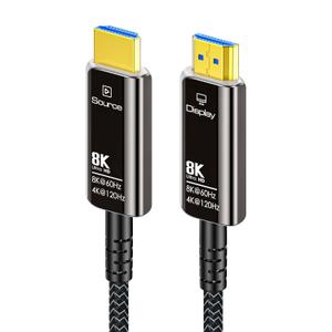 50FT Fiber Optic HDMI Cable 8K with Hard Wear Nylon Braided HDMI 2.1 Cord, Supports 8K@60Hz 4K@120Hz Ultra High Speed 48Gbps Dynamic HDR, Male-to-Male