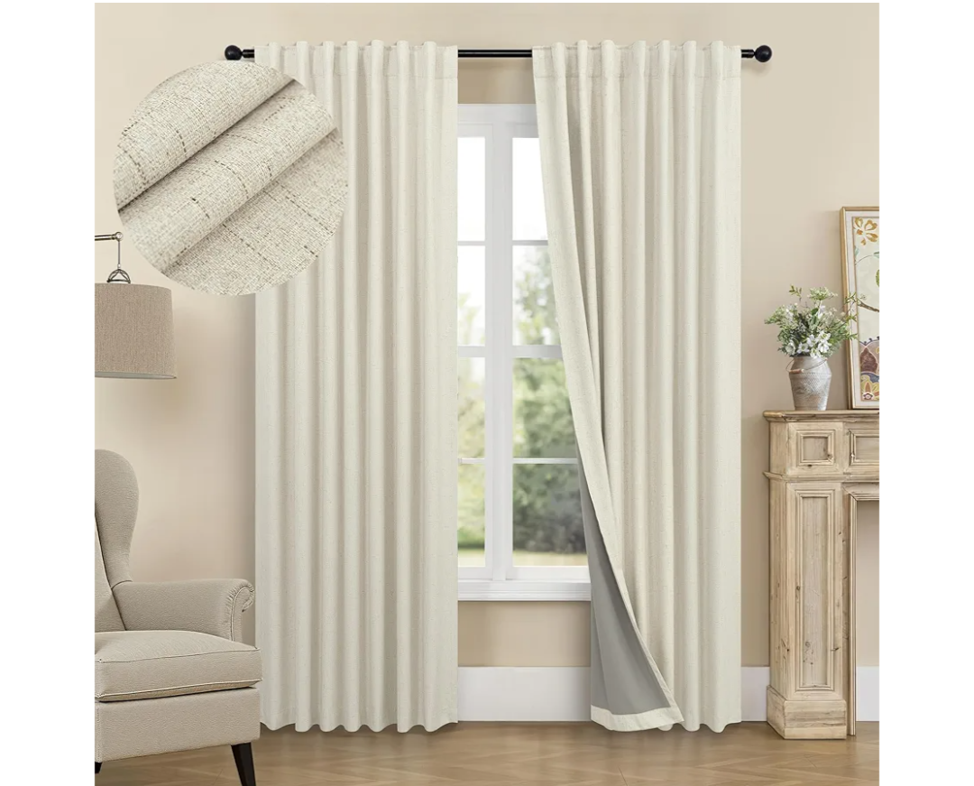 Darkening Curtains for Bedroom 72 Inch Length 2 Panels Coastal Linen Textured Blackout Curtains for Nursery Room Divider Office Cabin Closet Draft Blocking Block Out Kids Drape 52x72 Long, Sand Beige
