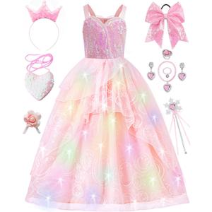 SZ-TONDA Girls Light Up Pink Witch Costume Dress - Kids Halloween Party Cosplay Outfit Clothes Apparels (7-8years)