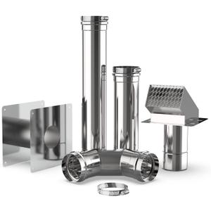 ThermoMate 3" Horizontal Stainless Steel Vent Pipe Kit for Gas Tankless Water Heater, Includes 3" Termination Hood, 3" 90 Degree Elbow, 2 x 3" Vent Pipe, 3" Adjustable Wall Thimble