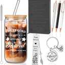 Kosiz 7 Pcs Retirement Gifts for Women Men 2025 Happy Retirement Gifts for Christmas Teacher Coworker Nurse Boss Women Retirees with Glass Cup Leather Notepad Ballpoint Pen Keychain Bookmark(Black)