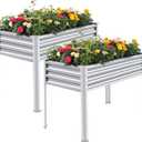 Land Guard 2Pcs Galvanized Raised Garden Bed with Legs, 482432in Large Metal Elevated Raised Planter Box with Drainage Holes for Backyard, Patio, Balcony, 400lb Capacity