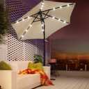 Yaheetech 7.5FT Solar Patio Umbrella-18 LED Lighted Market Table Outdoor Umbrella w/UV Protection Push Button Tilt & Crank Lift System for Garden/Lawn/Deck/Backyard/Pool,Tan