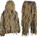 Ghillie Suit Gilly Hunting Suits Pants 3D Leaf Camo Camouflage Coveralls Youth Adult Lightweight Clothes for (Height 4.9 - 5.9 Ft)