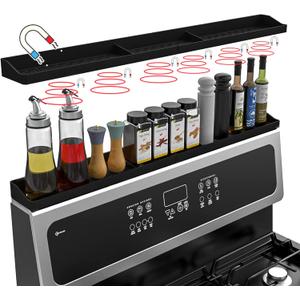 30 Inch Silicone Stove Top Shelf Magnetic for Kitchen, Strong Magnetic Heat Resistant Spice Rack Organizer for Over Stove Oven - (Black)