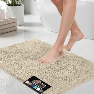 GORILLA GRIP Bath Rug Mat, Thick Soft Absorbent Chenille, Quick Dry Microfiber Mats, Rubber Backing Machine Washable Shower Floor Rugs, Bathmat Runner, Bathroom Home Decor Accessories, 24x17, Sand