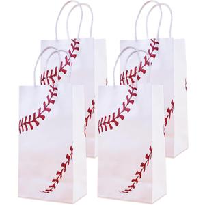 16 Pcs Baseball Gift Bags with Handles Baseball Party Favor Bags Baseball Party Candy Bags for Kids Sports Theme Birthday Party Baseball Birthday Party Favors Supplies Sports Party Decoration, white