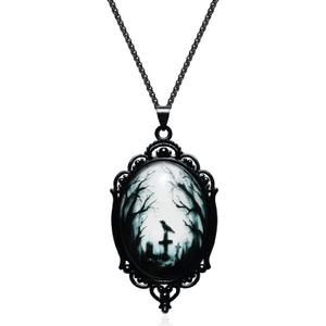 Gothic Necklace, Witch Raven Locket Necklace as Goth Accessories for Christmas Costume Jewelry for Women, Bat Pendant Rose Vampire Jewelry as Christmas Outfit Party Gifts
