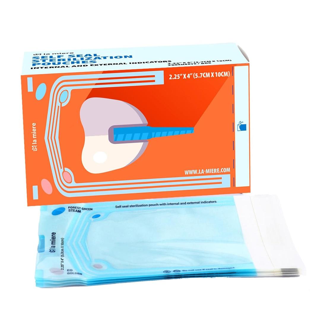 LA MIERE 200P 2.25"X 4" Self Sterilization Pouches for Dental Offices, Autoclave Pouch 200 Pouches Per Box, 1 Box of Paper Box (2.25"X 4")