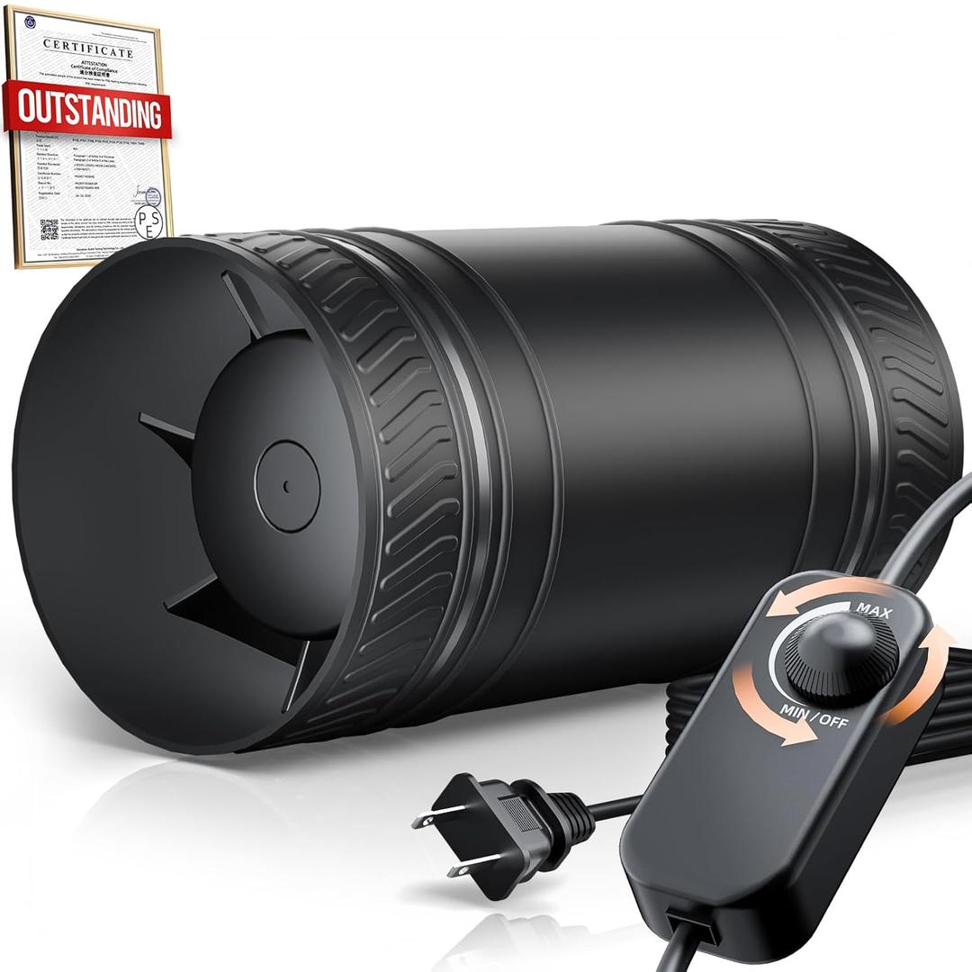 4 Inch Inline Duct Fan with Speed Controller, Upgraded Inline Fans High-Efficiency Exhaust Duct Fan, Low Noise HVAC Ventilation in Basement Bathroom Workshop Attic Grow Tent (Black)