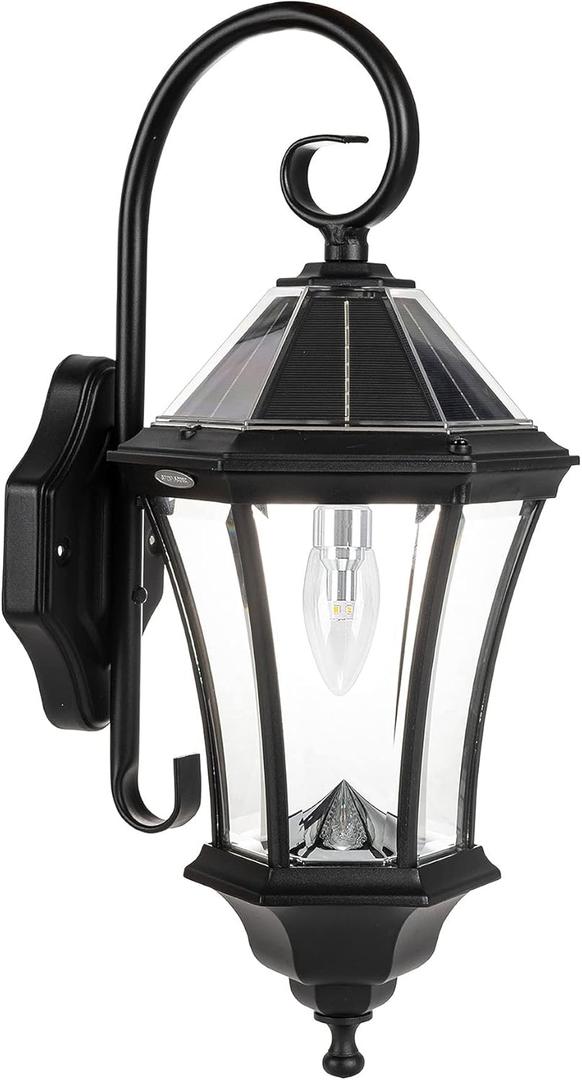 Gama Sonic Victorian Solar Wall Light, Outdoor Solar Lamp, Cast Aluminum Sconce, 150 Lumens Warm White LED, Black (94BM50010)