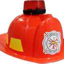 Fire Chief Fireman Fighter Helmet Red Hat with Siren Light Costume