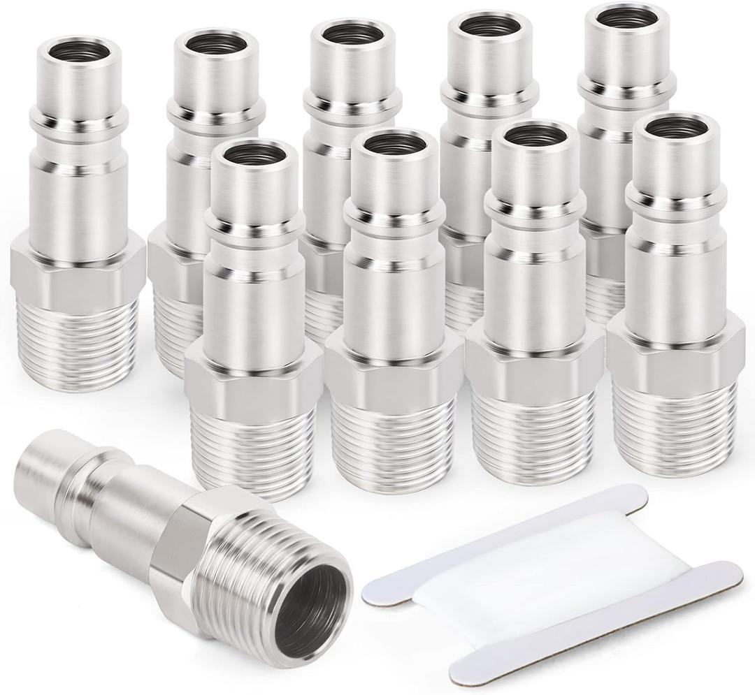 GASHER 10PCS 1/4-Inch NPT Male Industrial Air Tool Fitting, 3/8-Inch High Flow Pneumatic Plugs (SteelM-Style)