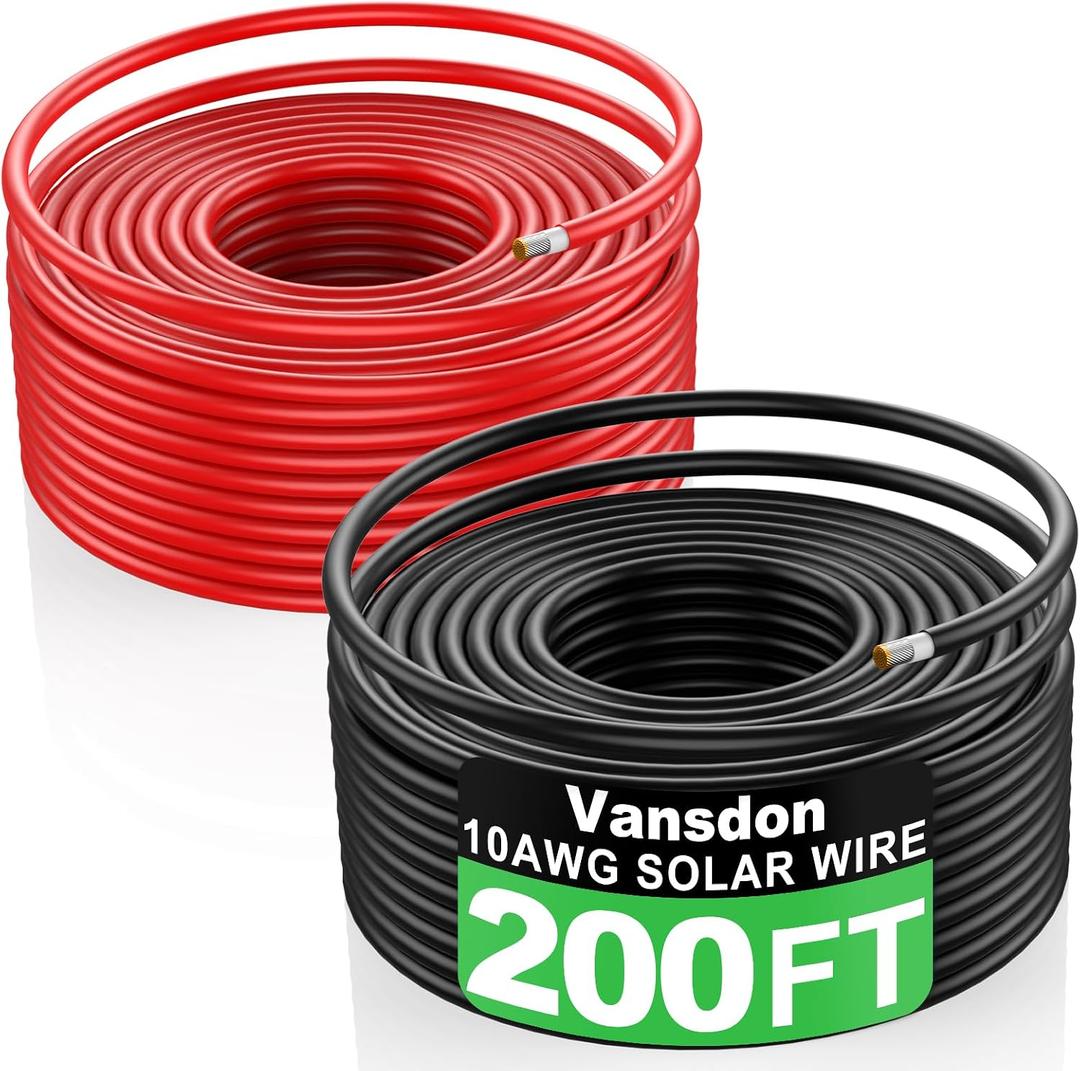 Vansdon 2x200FT Solar Panel Wire,10AWG Solar Wire Tinned Copper PV Cable for Solar Panels Outdoor Automotive RV Mppt Boat Marine