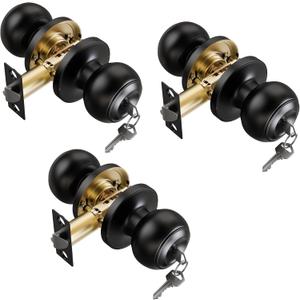 3 Pack Keyed Matte Black Door Knob with Lock Key for Bedrooms Bathroom Closet Pantry Office Standard Indoors Exterior Interior Door Knobs for Doors Hardware Locking Door Handle Keys House Home Decor