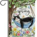 Dyrenson Hello Spring Sleeping Tuxedo Cat Decorative Garden Flag, Tree Flower Yard Outside Home Decorations Pet Lover Gift, Seasonal Burlap Outdoor Small Decor Double Sided 12 x 18,2pcs