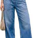 Women's Wide Loose Straight Leg Cargo Jeans Trendy High Waisted Jeans for Women Casual 90s Y2K Baggy Denim Pants with Pockets (Mid Blue XS)