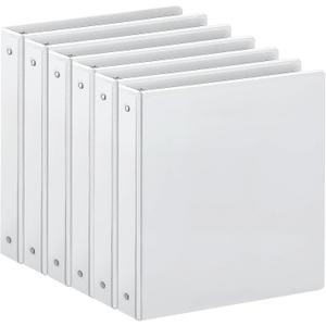 3 Ring Binder with 2 Pockets, Clear Customizable View Binders for US Letter Size 8.5'' x 11'', PVC Free, 1'' Binder for Office, Home, and School, White, 6 Pack