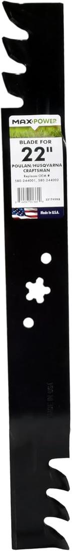 MaxPower 331749XB Commercial Mulching Blade for 22 in. Cut Craftsman, Husqvarna and Poulan Mowers Replaces OEM #'s 580244001, 580244002, 587199603