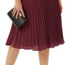 GRACE KARIN Pleated Midi Skirt for Women,Chiffon Elastic High Waist Knee Length Skirts,Swing Flare A-Line Outfits (Red, L)